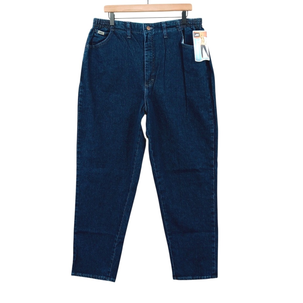 Lee Side Elastic Jeans Womens 18 M Indigo Tapered Waist Bareback Mom 34x31 NEW